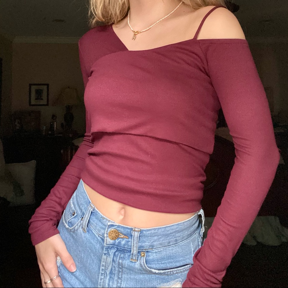 Ella Moss Maroon Long Sleeve Abstract Top